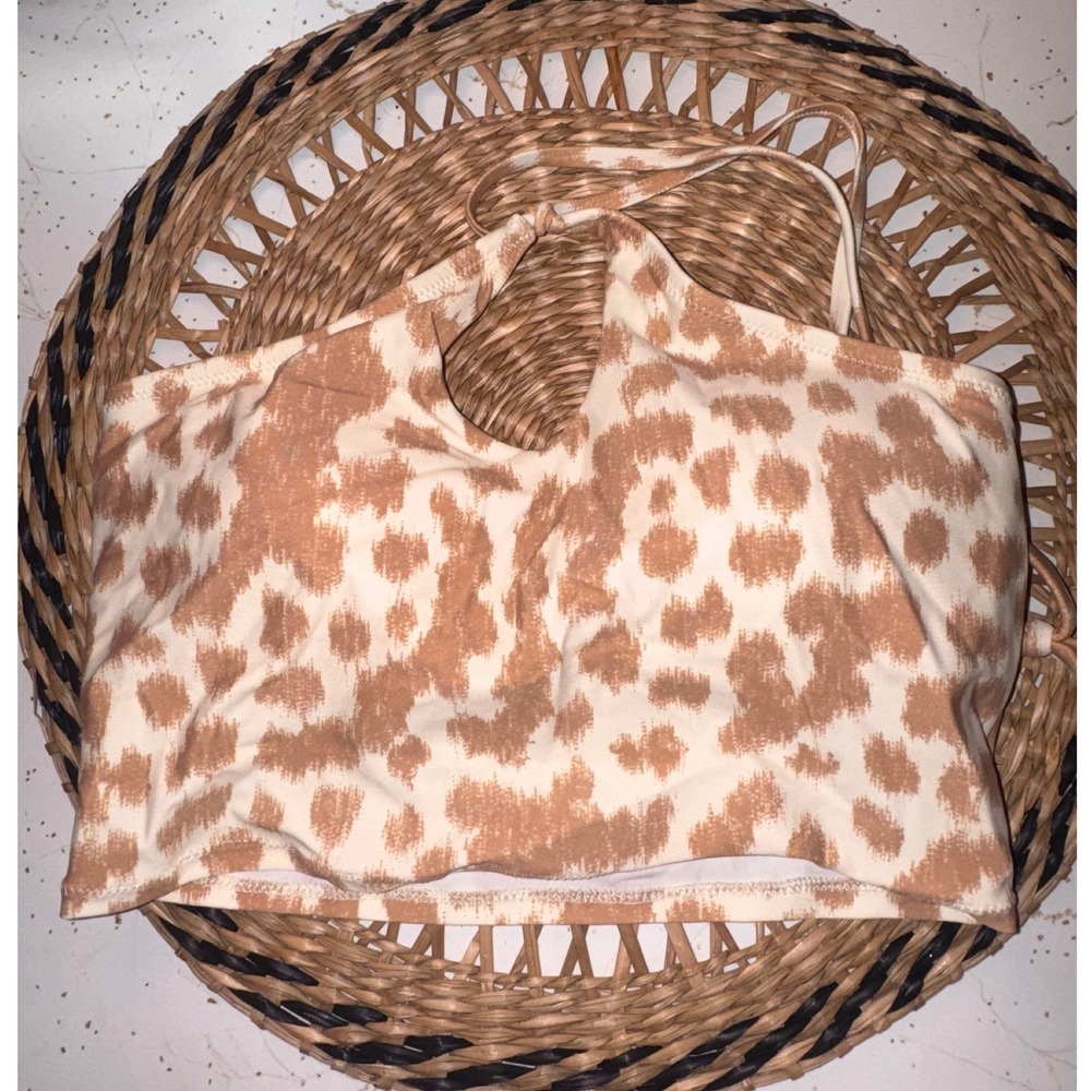 Aerie Real Good Bandeau Bikini Top Tan Leopard Animal Print Halter Neck NWT S